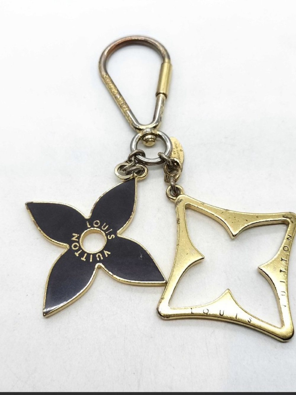 Louis Vuitton Black and Gold Monogram Fleur Key Holder Charm